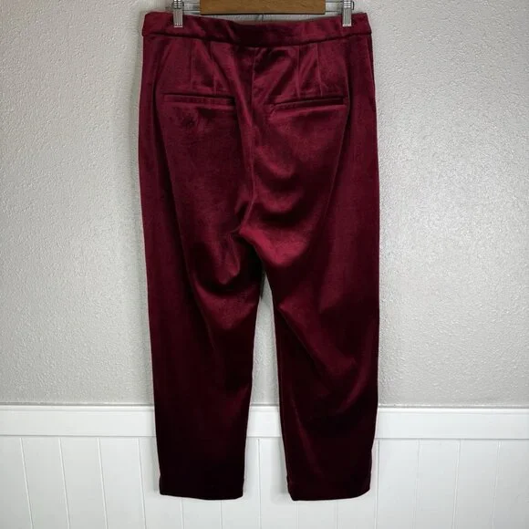 Express Editor High Rise Velvet Stretch Straight Ankle Pants Ruby Red SZ 14 - Picture 7 of 16